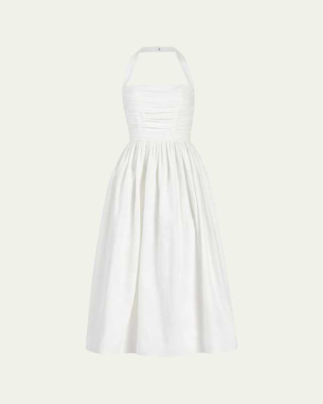 Leia Floral Stripe Ruched Halter Midi Dress